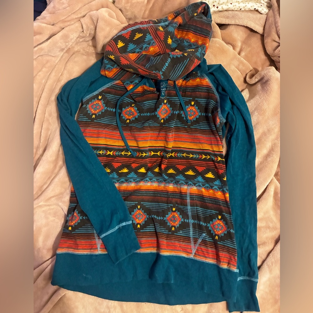 Panhandle Aztec Teal and Multicolor hoodie